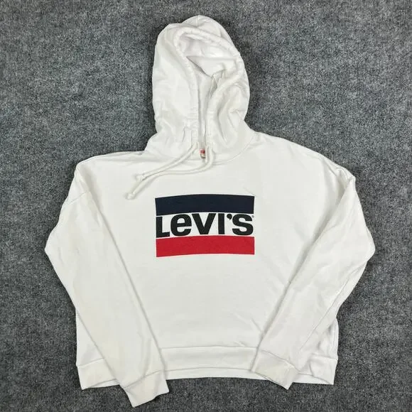 Levi's Sweaters Levis Hoodie Mens S White Pullover Logo Long - Main Image
